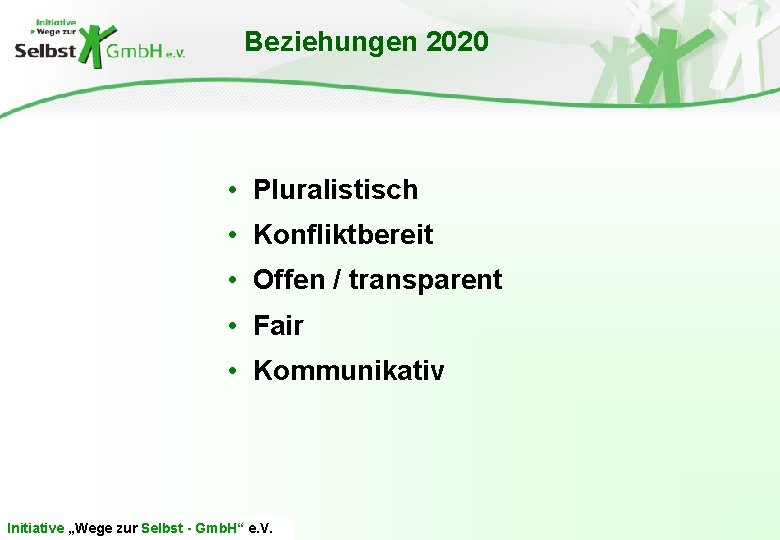 Beziehungen 2020 • Pluralistisch • Konfliktbereit • Offen / transparent • Fair • Kommunikativ