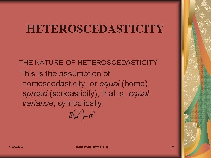 HETEROSCEDASTICITY THE NATURE OF HETEROSCEDASTICITY This is the assumption of homoscedasticity, or equal (homo)