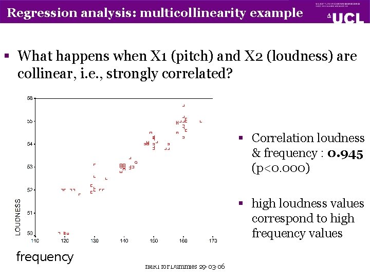 Regression analysis: multicollinearity example § What happens when X 1 (pitch) and X 2