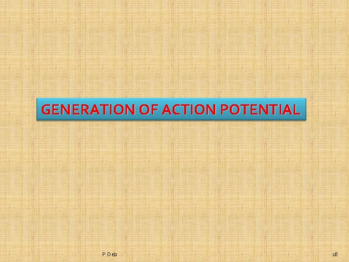 GENERATION OF ACTION POTENTIAL P. Deb 18 