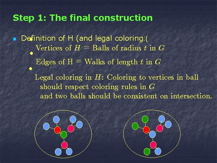 Step 1: The final construction n Definition of H (and legal coloring: ( ²