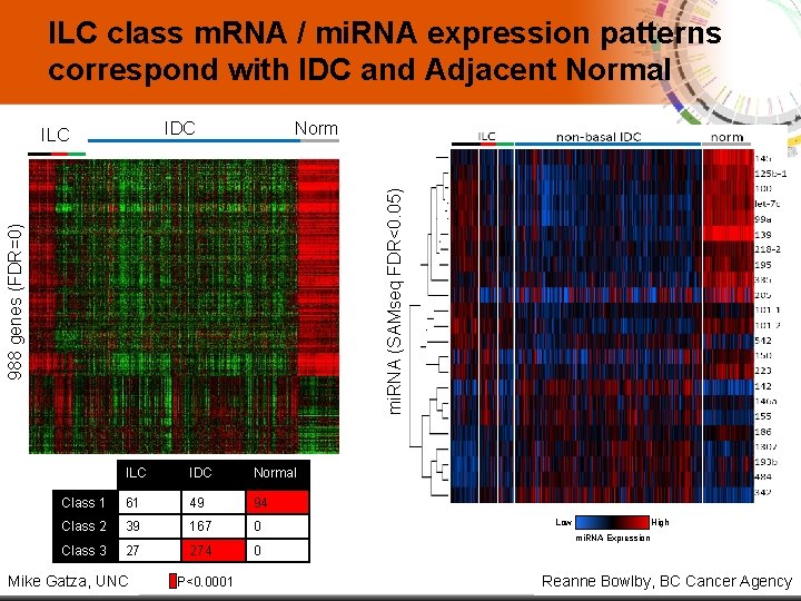 ILC class m. RNA / mi. RNA expression patterns correspond with IDC and Adjacent