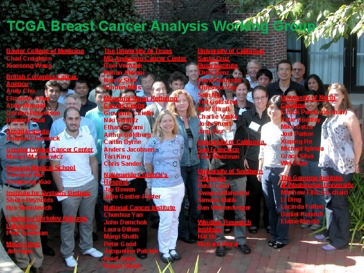 TCGA Breast Cancer Analysis Working Group Baylor College of Medicine Chad Creighton Xiaosong Wang