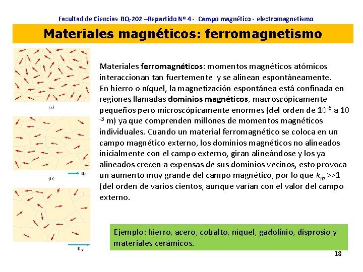 Facultad de Ciencias BQ-202 –Repartido Nº 4 - Campo magnético - electromagnetismo Materiales magnéticos:
