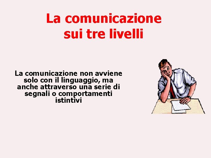 La comunicazione sui tre livelli La comunicazione non avviene solo con il linguaggio, ma