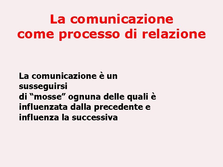 La comunicazione come processo di relazione La comunicazione è un susseguirsi di “mosse” ognuna