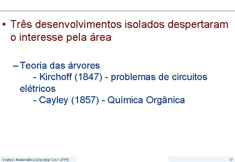  • Três desenvolvimentos isolados despertaram o interesse pela área – Teoria das árvores