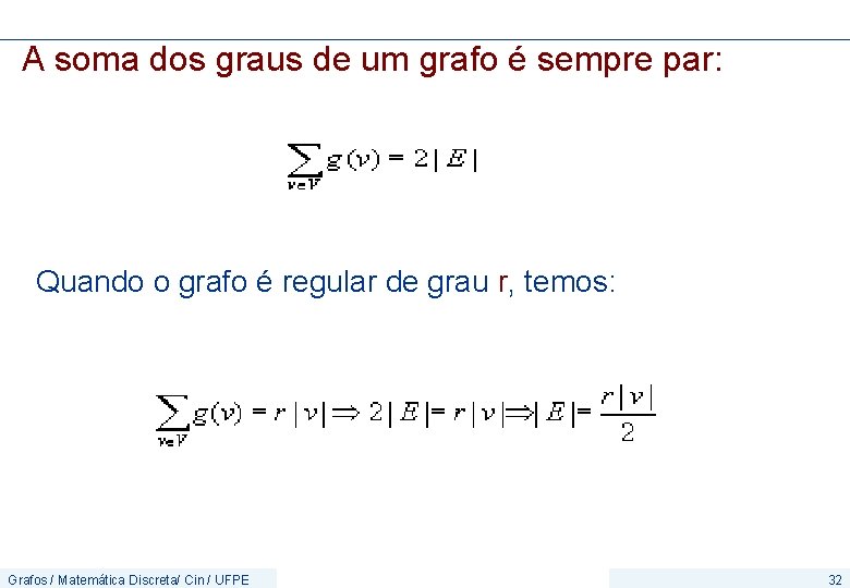 A soma dos graus de um grafo é sempre par: Quando o grafo é