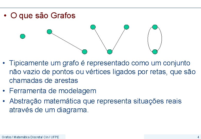  • O que são Grafos • Tipicamente um grafo é representado como um