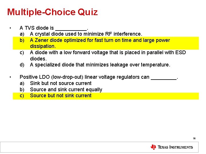 Multiple-Choice Quiz • A TVS diode is ______. a) A crystal diode used to