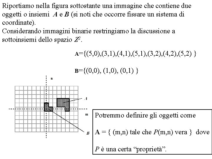 Riportiamo nella figura sottostante una immagine che contiene due oggetti o insiemi A e