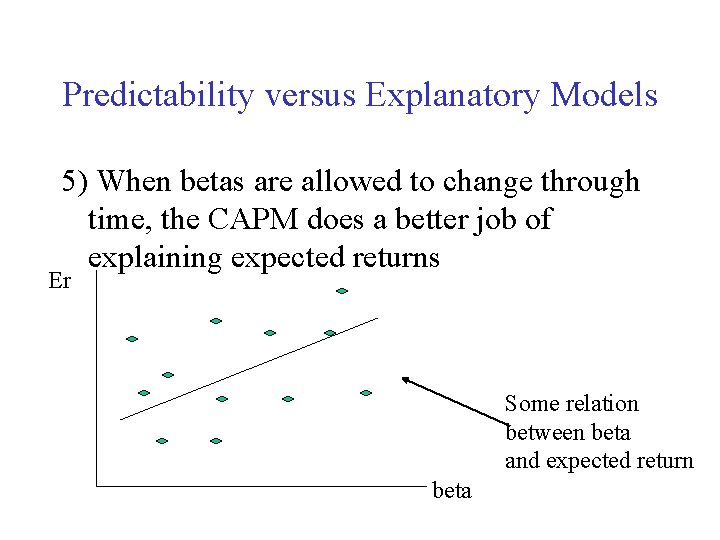 Predictability versus Explanatory Models 5) When betas are allowed to change through time, the