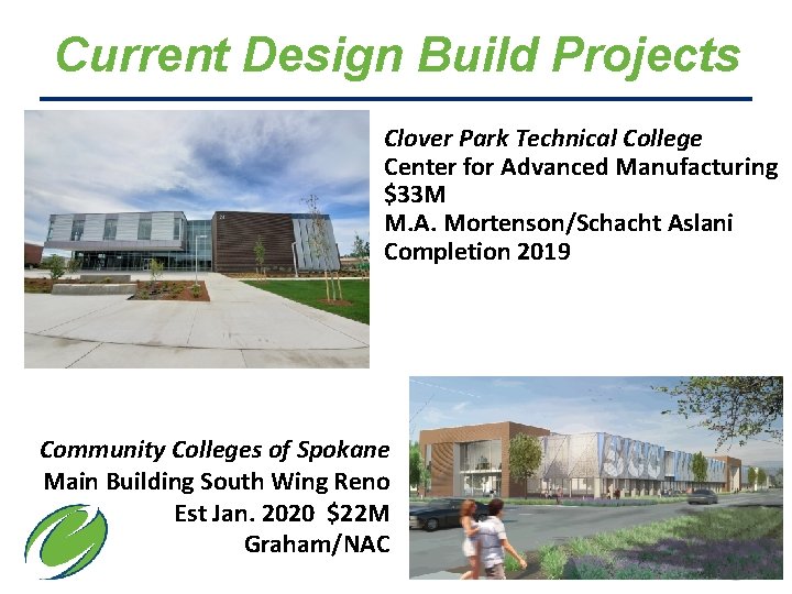 Current Design Build Projects Clover Park Technical College Center for Advanced Manufacturing $33 M