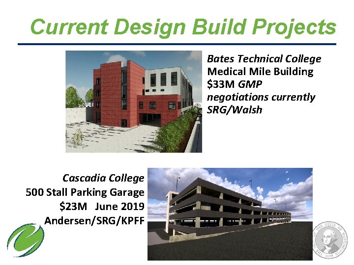Current Design Build Projects Bates Technical College Medical Mile Building $33 M GMP negotiations