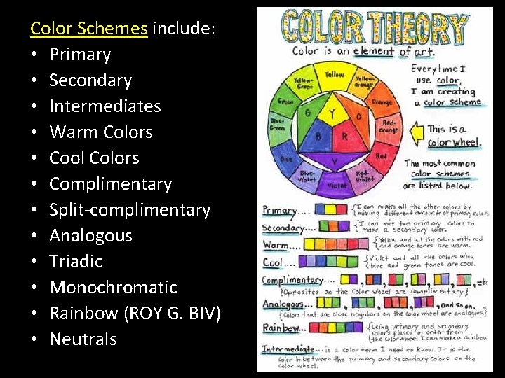 Color Schemes include: • Primary • Secondary • Intermediates • Warm Colors • Cool