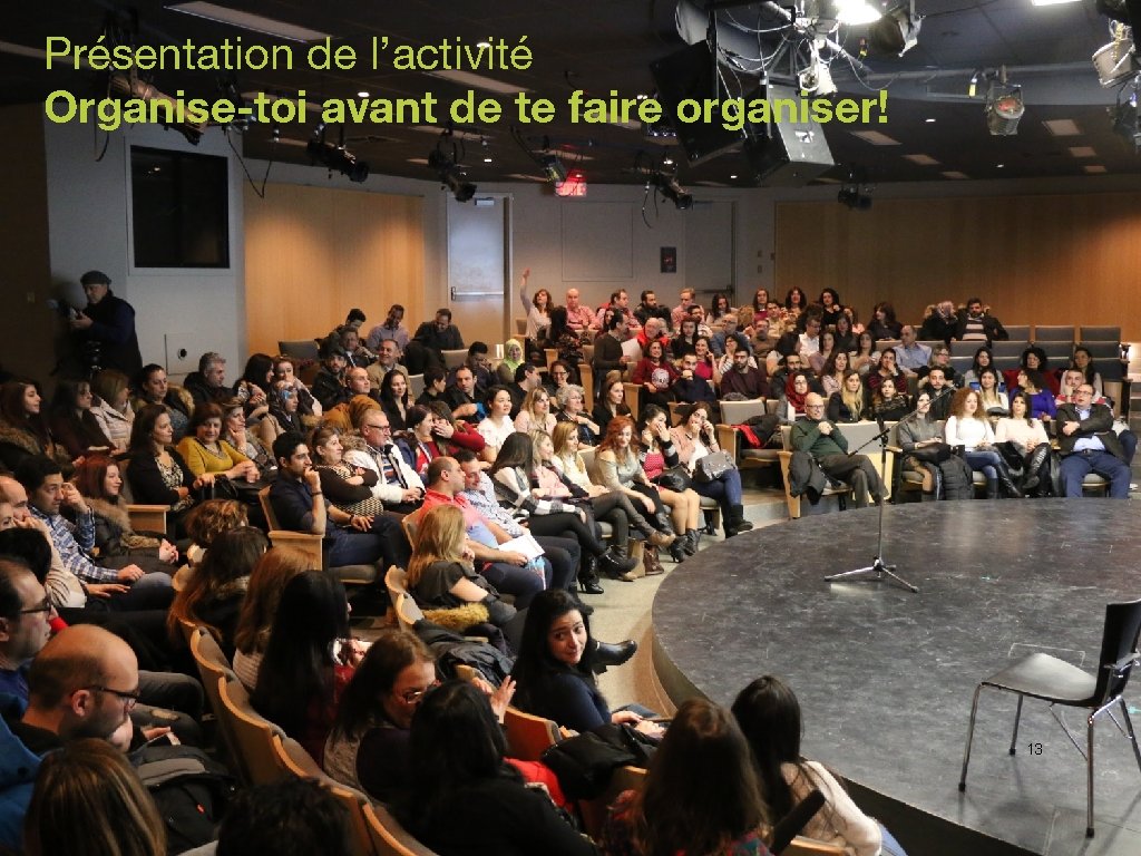 Présentation de l’activité Organise-toi avant de te faire organiser! 13 