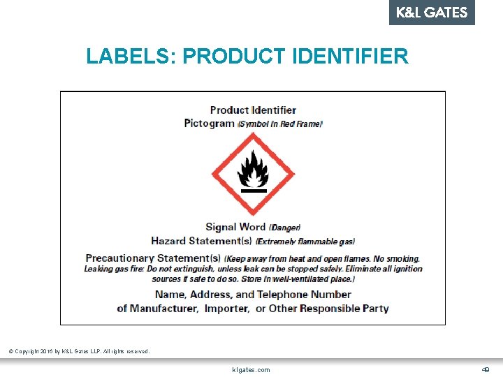 LABELS: PRODUCT IDENTIFIER © Copyright 2016 by K&L Gates LLP. All rights reserved. klgates.