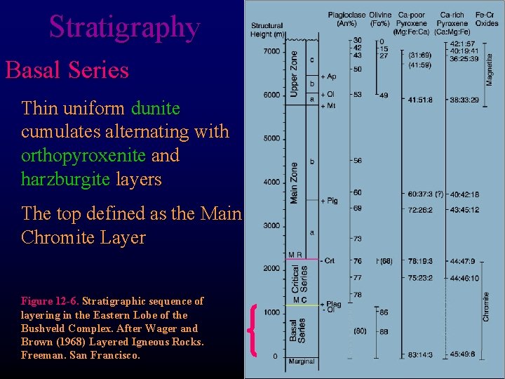 Stratigraphy Basal Series Thin uniform dunite cumulates alternating with orthopyroxenite and harzburgite layers The