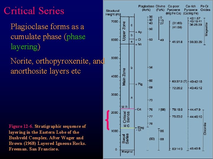 Critical Series Plagioclase forms as a cumulate phase (phase layering) Norite, orthopyroxenite, and anorthosite