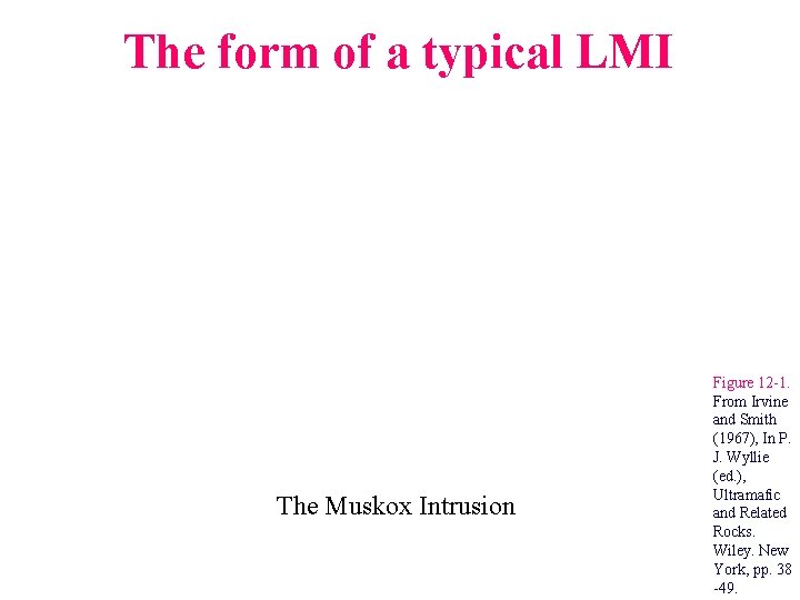The form of a typical LMI The Muskox Intrusion Figure 12 -1. From Irvine