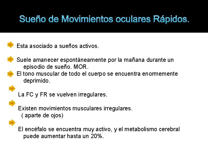 Sueño de Movimientos oculares Rápidos. Esta asociado a sueños activos. Suele amanecer espontáneamente por