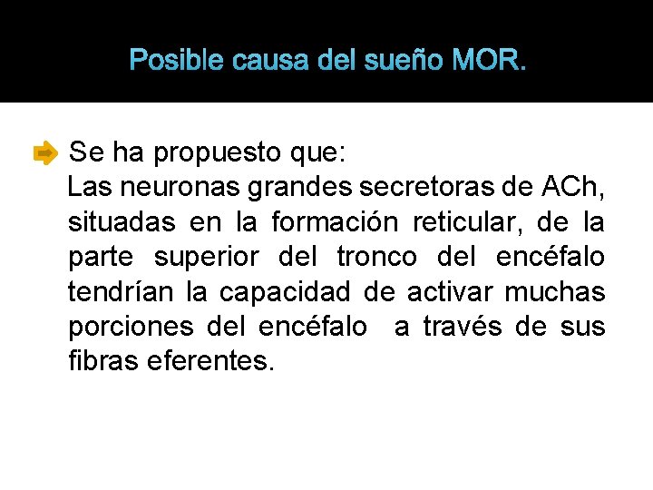Posible causa del sueño MOR. Se ha propuesto que: Las neuronas grandes secretoras de