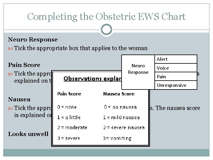 Completing the Obstetric EWS Chart Neuro Response Tick the appropriate box that applies to Completing the Obstetric EWS Chart Neuro Response Tick the appropriate box that applies to
