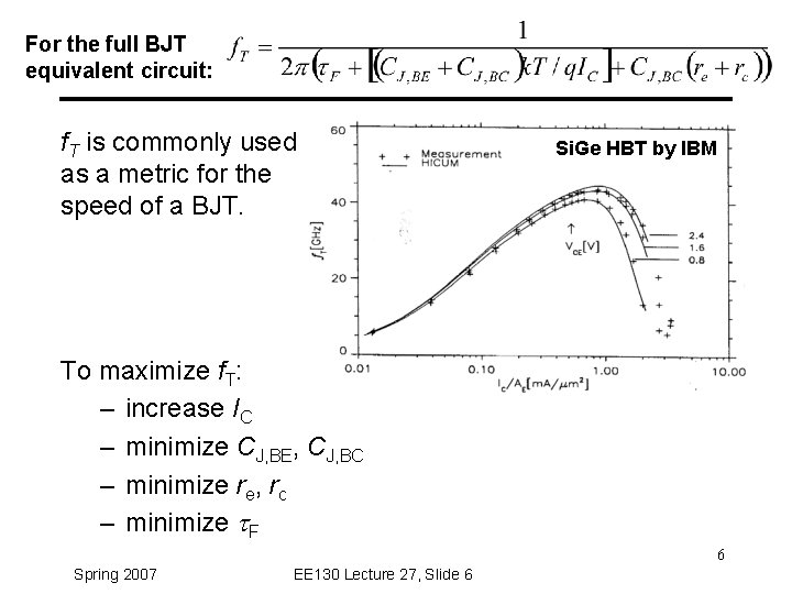 For the full BJT equivalent circuit: f. T is commonly used as a metric