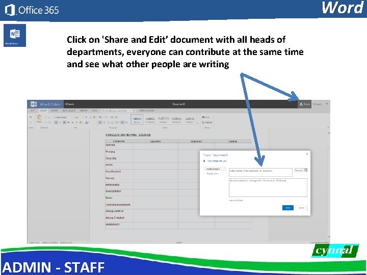 Word Click on 'Share and Edit’ document with all heads of departments, everyone can