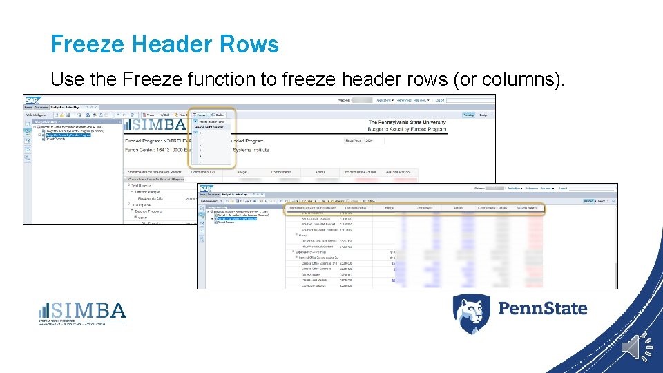 Freeze Header Rows Use the Freeze function to freeze header rows (or columns). 