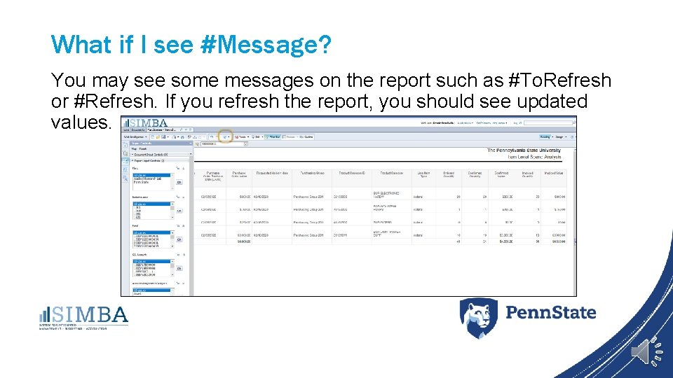 What if I see #Message? You may see some messages on the report such