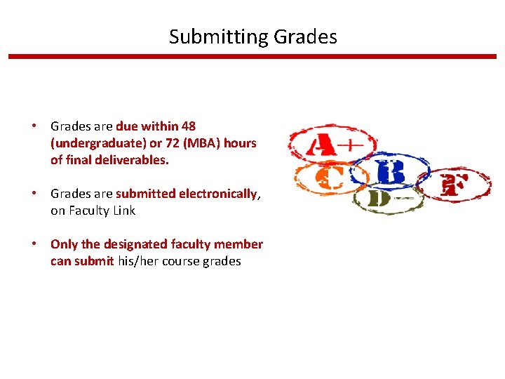 Submitting Grades • Grades are due within 48 (undergraduate) or 72 (MBA) hours of