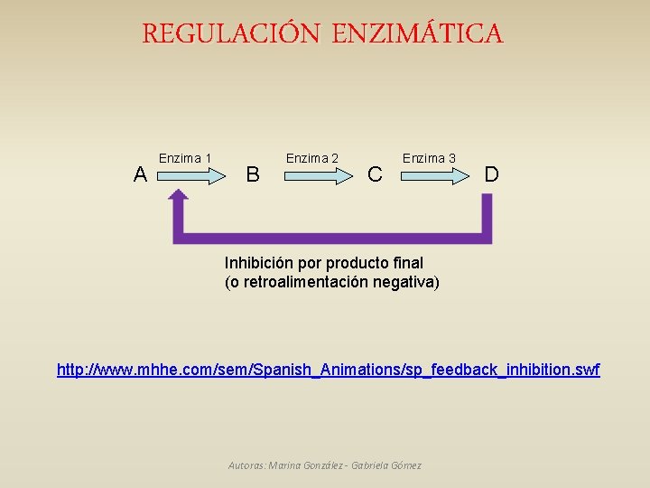 REGULACIÓN ENZIMÁTICA A Enzima 1 B Enzima 2 C Enzima 3 D Inhibición por