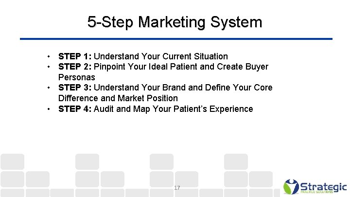 5 -Step Marketing System • STEP 1: Understand Your Current Situation • STEP 2: