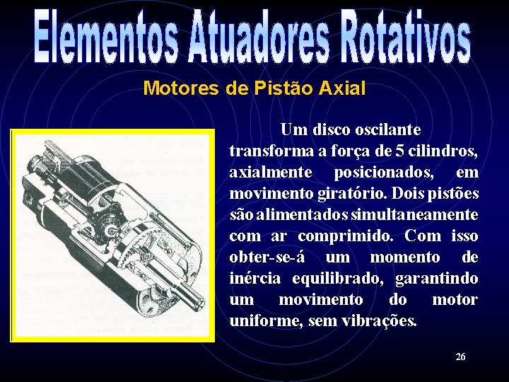 Motores de Pistão Axial Um disco oscilante transforma a força de 5 cilindros, axialmente