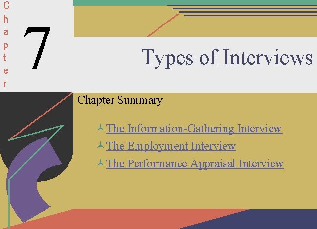 C h a p t e r 7 Types of Interviews Chapter Summary ©The