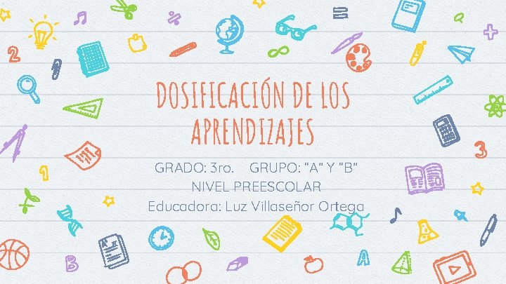 DOSIFICACIÓN DE LOS APRENDIZAJES GRADO: 3 ro. GRUPO: “A” Y “B” NIVEL PREESCOLAR Educadora: