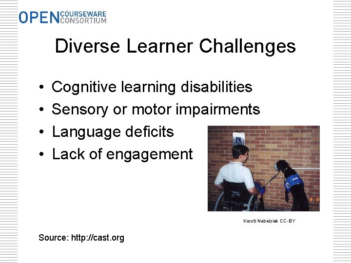 Diverse Learner Challenges • • Cognitive learning disabilities Sensory or motor impairments Language deficits