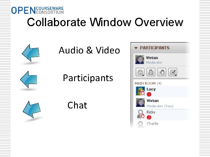 Collaborate Window Overview Audio & Video Participants Chat 