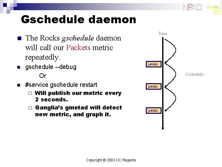 Gschedule daemon n The Rocks gschedule daemon will call our Packets metric repeatedly. n