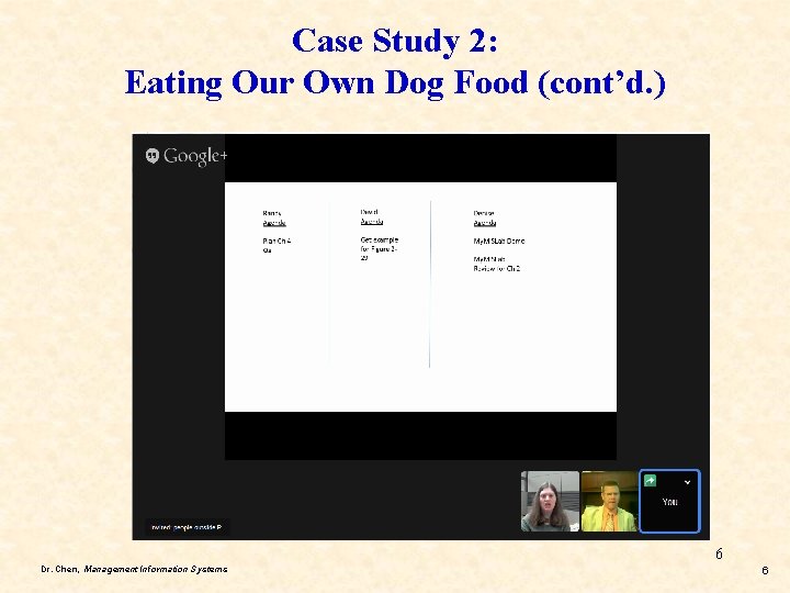 Case Study 2: Eating Our Own Dog Food (cont’d. ) 6 Dr. Chen, Management