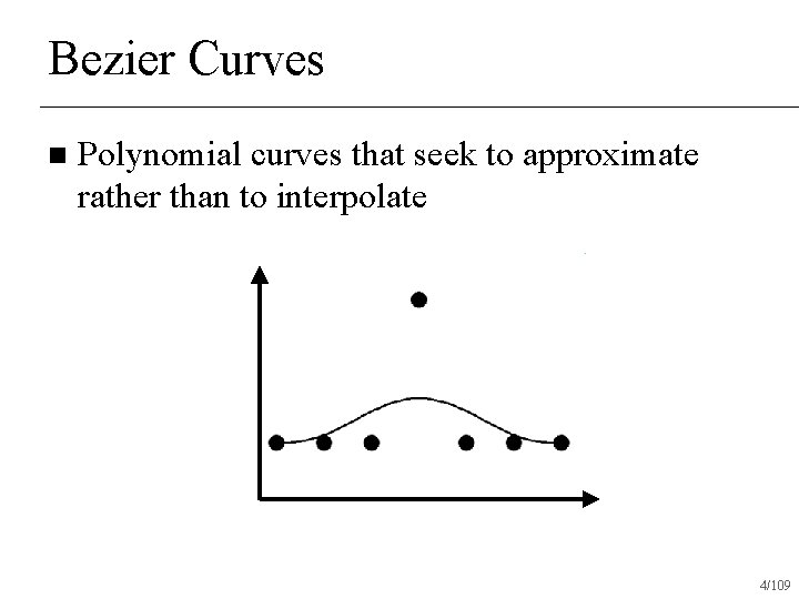 Bezier Curves n Polynomial curves that seek to approximate rather than to interpolate 4/109