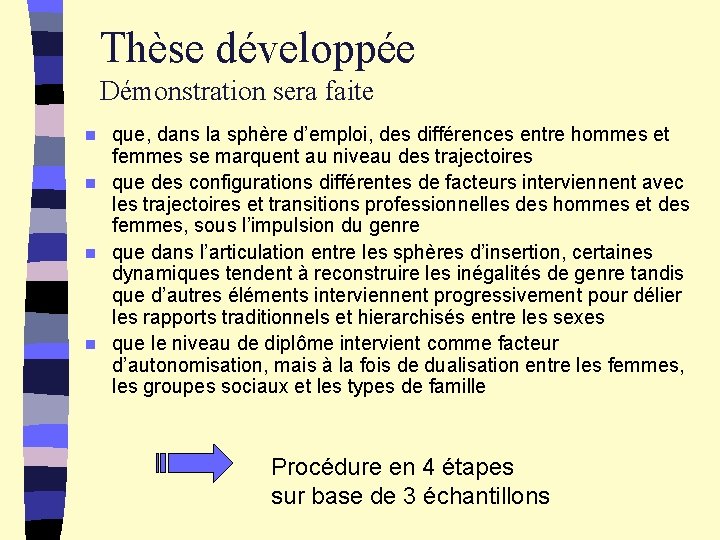 Thèse développée Démonstration sera faite que, dans la sphère d’emploi, des différences entre hommes