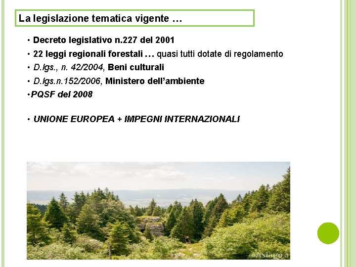 La legislazione tematica vigente … • Decreto legislativo n. 227 del 2001 • 22