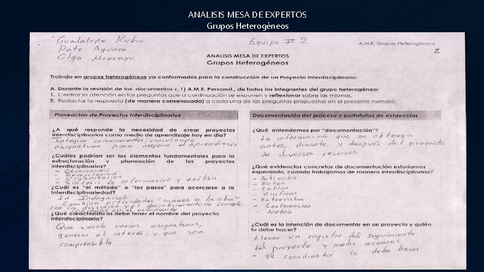 ANALISIS MESA DE EXPERTOS Grupos Heterogéneos 