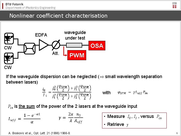 Nonlinear coefficient characterisation waveguide under test EDFA OSA CW Att. PWM CW If the
