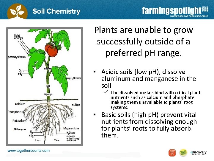 Plants are unable to grow successfully outside of a preferred p. H range. •