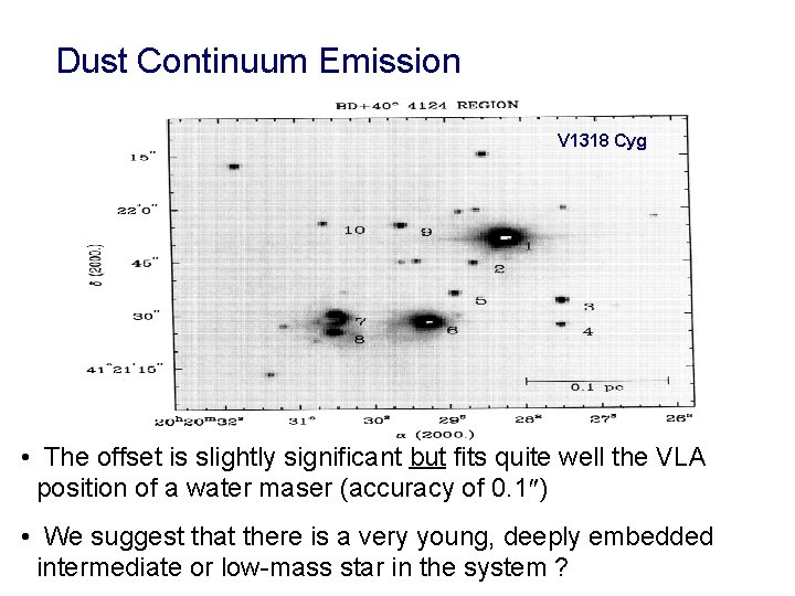 Dust Continuum Emission V 1318 Cyg • The offset is slightly significant but fits