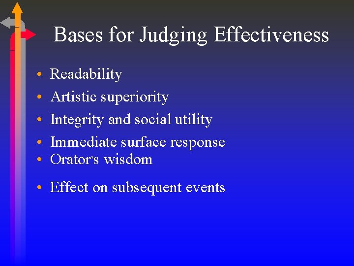 Bases for Judging Effectiveness • • • Readability Artistic superiority Integrity and social utility