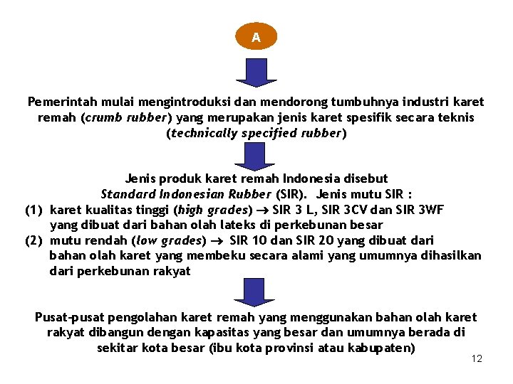 A Pemerintah mulai mengintroduksi dan mendorong tumbuhnya industri karet remah (crumb rubber) yang merupakan